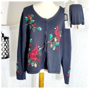 Tiara International VTG Cardinal Christmas Knit Sweater Size XL